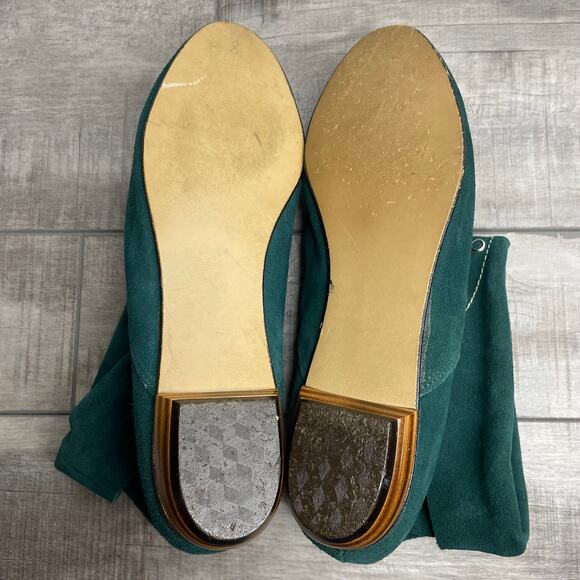 Vintage Hunter Green Suede Leather Point Toe Stud Peter Pan Ankle Boots sz 6 7 - Picture 9 of 10